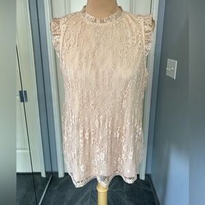 Adrianna Papell‎ Beige Lace Overlay Sleeveless Blouse